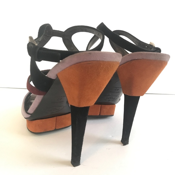 Prada Suede Platform Heels Sandals 40 Strappy Shoe - Picture 5 of 8